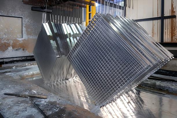 Steel grating panels during the hot-dip galvanizing process