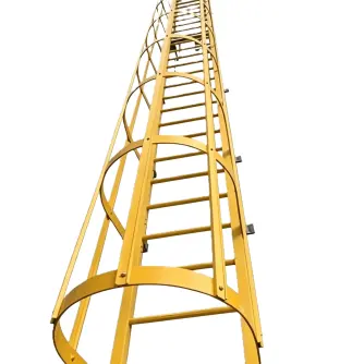 Galvanized fixed steel ladder with a safety cage
