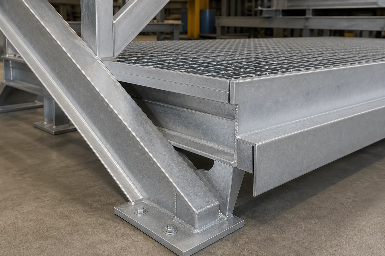 Galvanized steel support frame with edge-banded grating