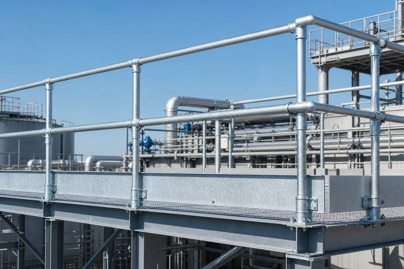 Industrial steel handrails and guardrails