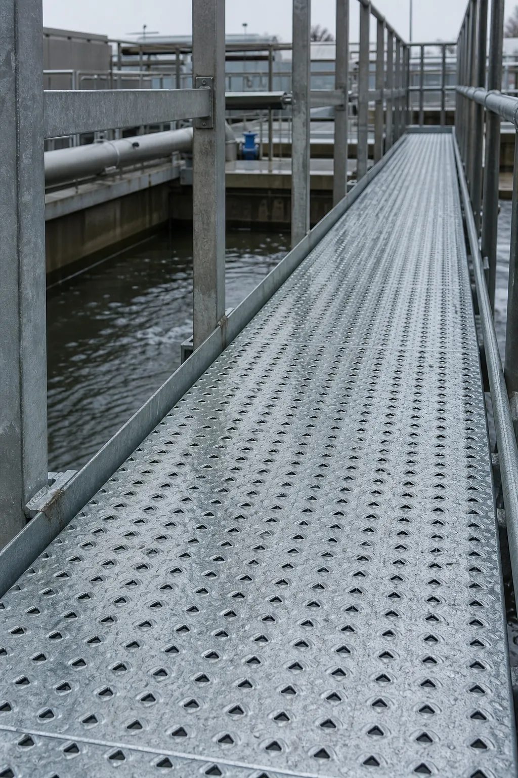 Pressed anti-slip safety grating walkway