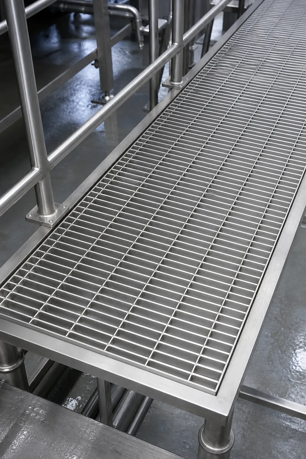 Stainless steel bar grating in a washdown environment