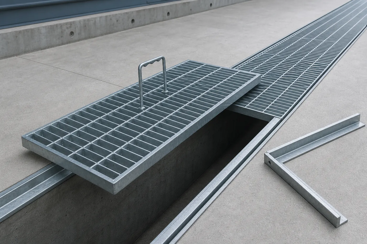Galvanized steel trench cover in an industrial installation