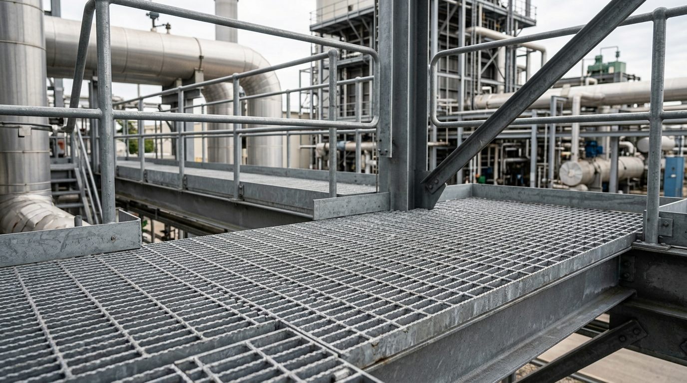 Steel bar grating platform at a power generation facility